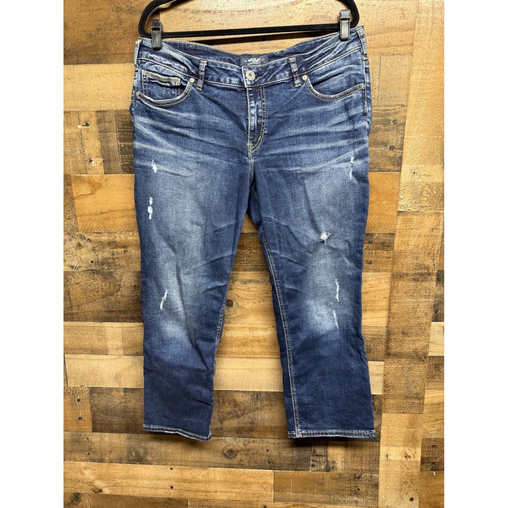 Silver Jeans Co Suki Capri Distressed Medium Wash Denim Jeans SZ 16 L22.5